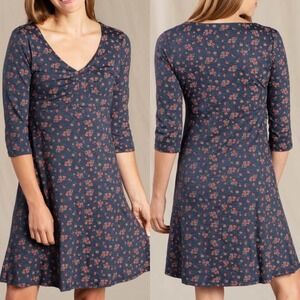 Toad&Co Rosalinda Floral Dress Navy Granola Naturecore Fairy‎ Grunge 3/4 Sleeve